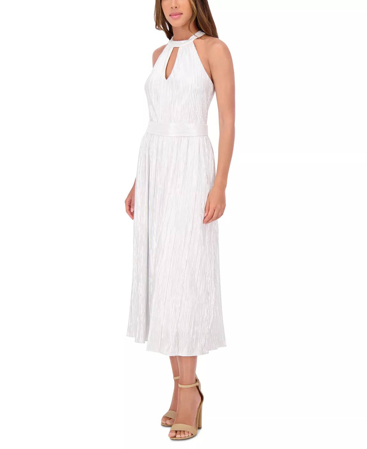 kensie Metallic Pleated Keyhole-cutout Maxi Dress in silver - women's dress - alternate view