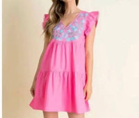 Thml - Poplin Tiered Embroidered Mini Dress