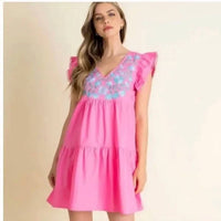 Thml - Poplin Tiered Embroidered Mini Dress