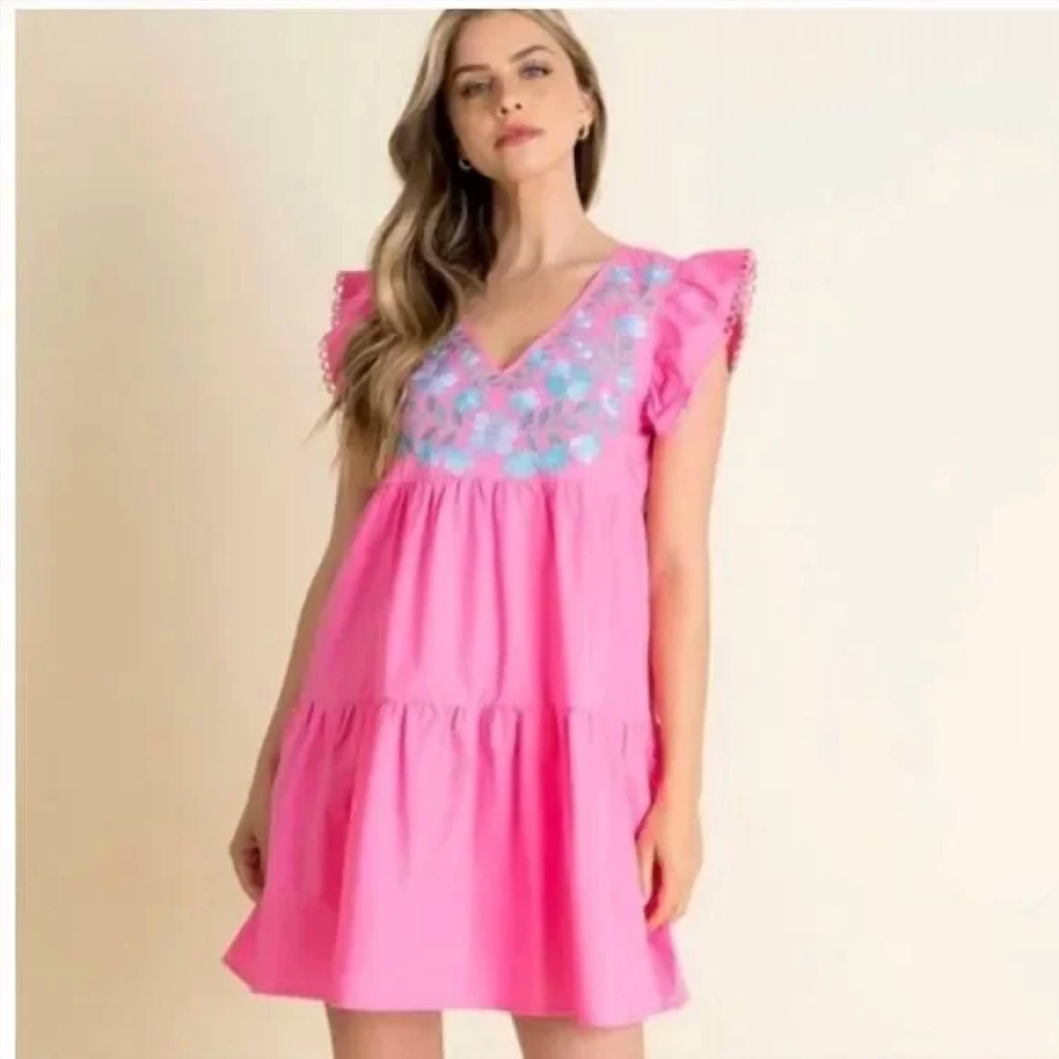Thml - Poplin Tiered Embroidered Mini Dress