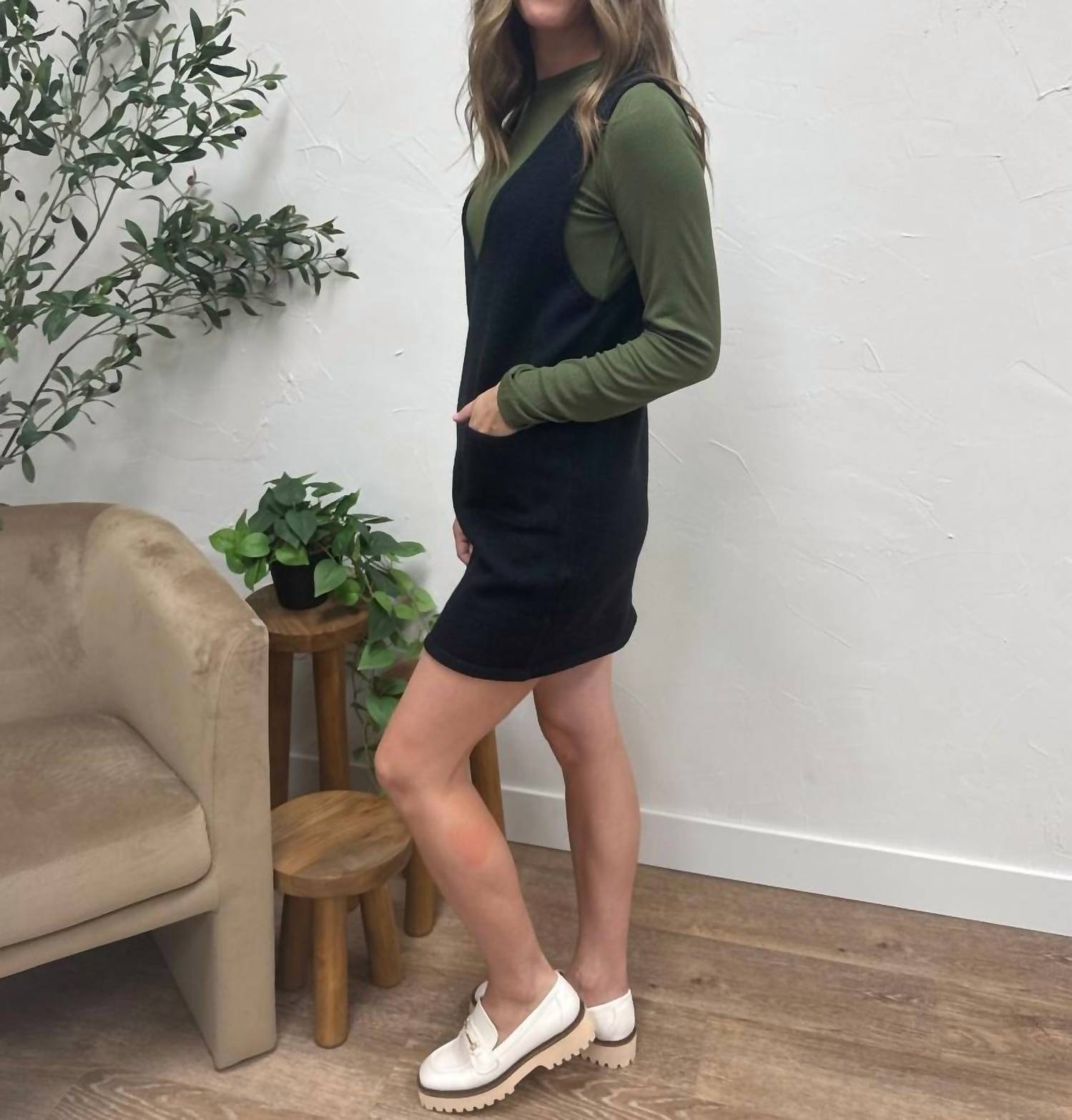 HYFVE Sleeveless V-neck Sweater Dress in black - women's dress - detail view