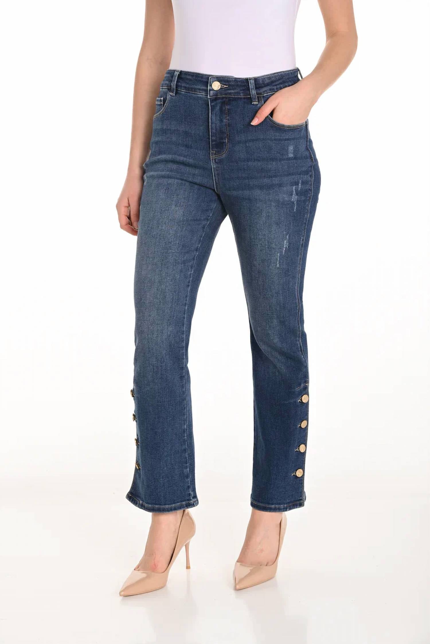 Frank Lyman - Braxton Button Detail High Waisted Jeans