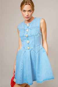 Blue B - Jeweled Button Mini Denim Dress