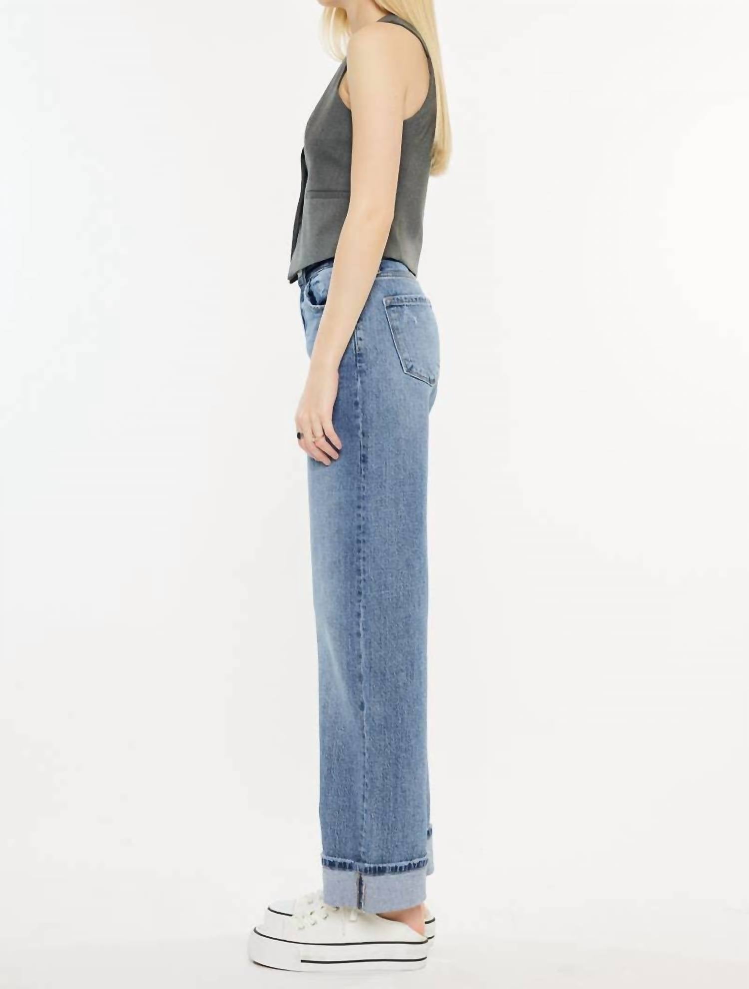 Kancan - Wide Leg Cuffed Jeans