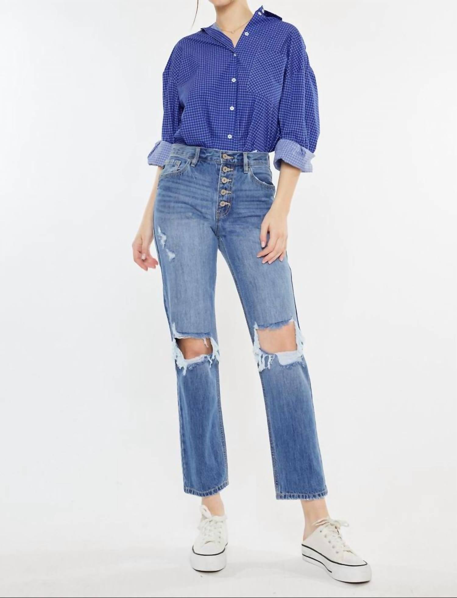 KanCan High Rise Button-fly Rigid Straight Jeans in dark 1 - women's jeans