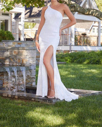 MORILEE One Shoulder Sheath Prom Dress in white - women's dress