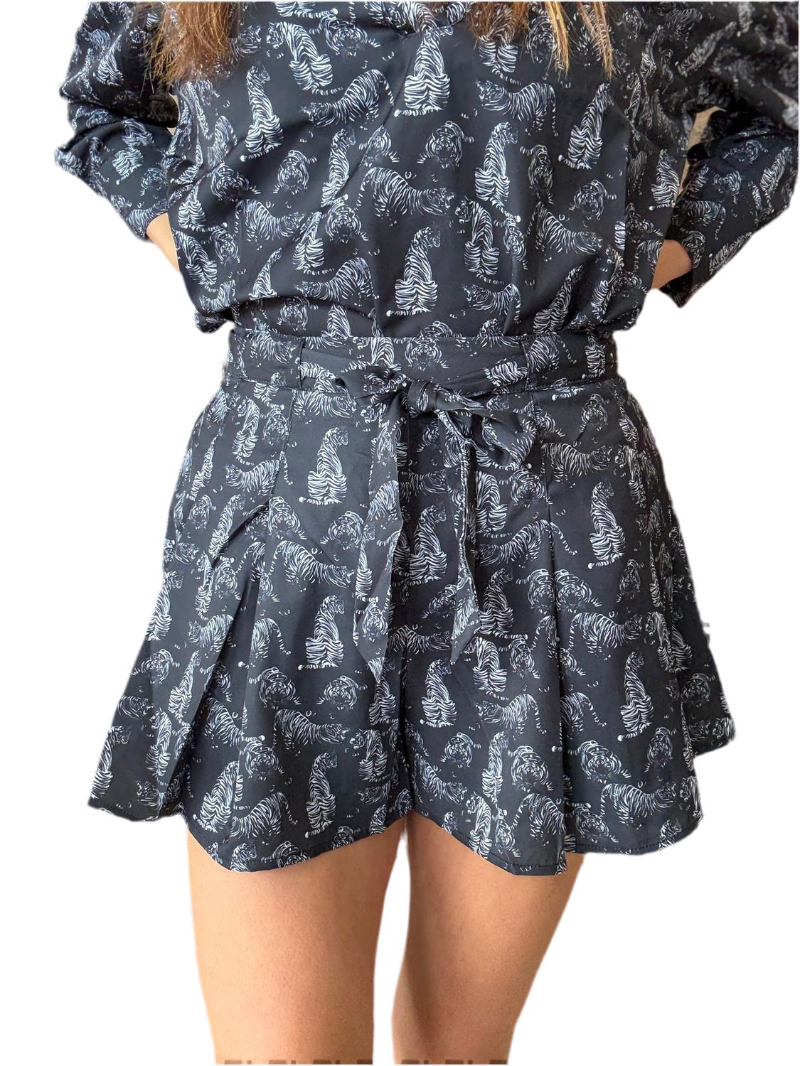 Sincerely Ours Watercolor Tiger Pull-on Short in navy blue - women's shorts - detail view