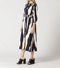 Gracia - Wavy Abstract Front Button Down Shirt Dress