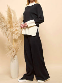 Cezele - Long Sleeves and Wide Leg Pants Matching Set