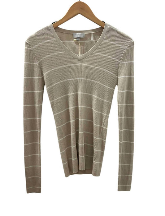 Kinross - WOMEN'S RIB STRIPE VEE SWEATER