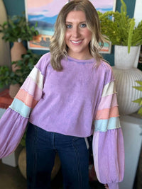 Sage+Fig - Color Block Ruffle Sleeve Pullover Sweater
