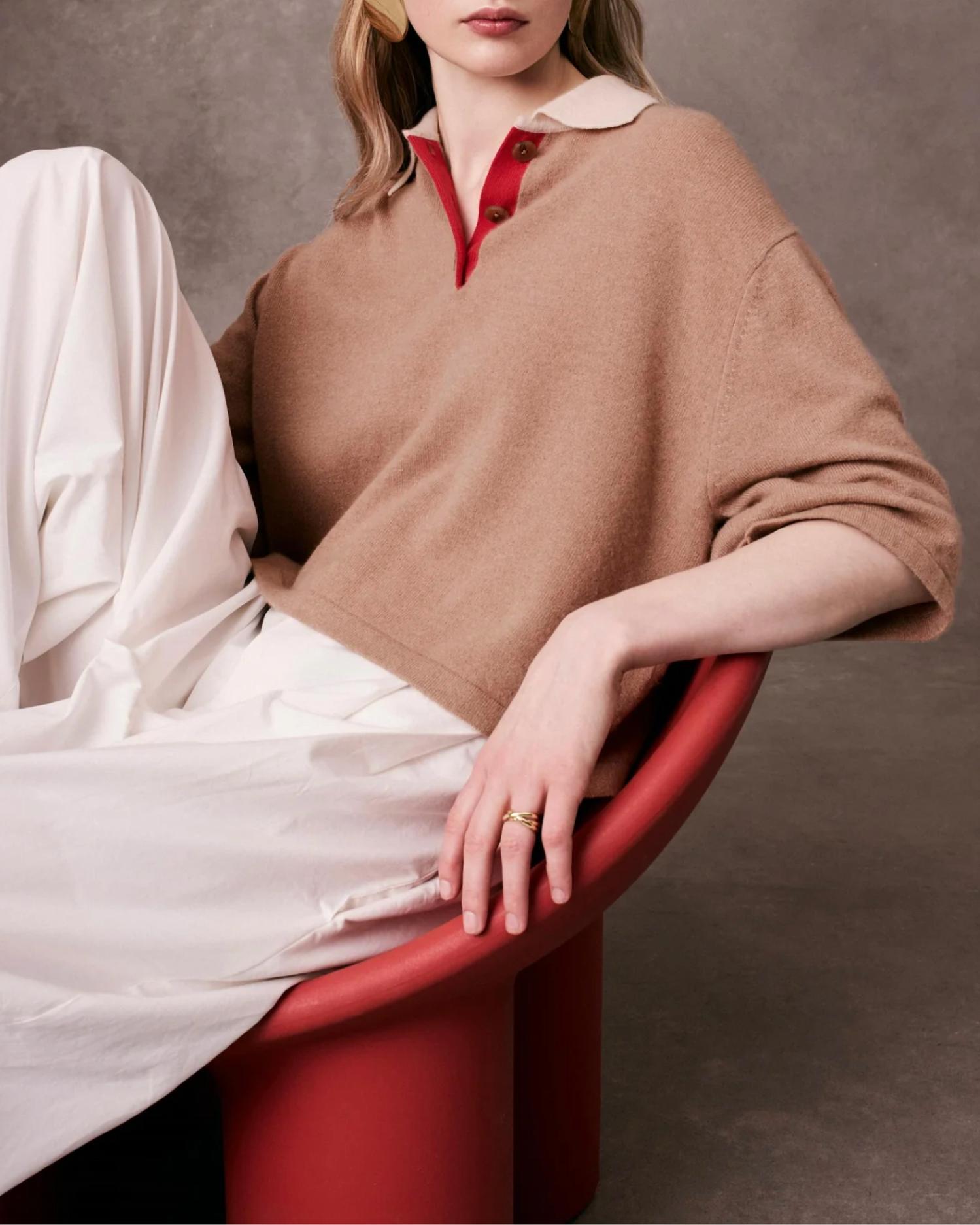 White + Warren - Cashmere Cropped Polo Shirt