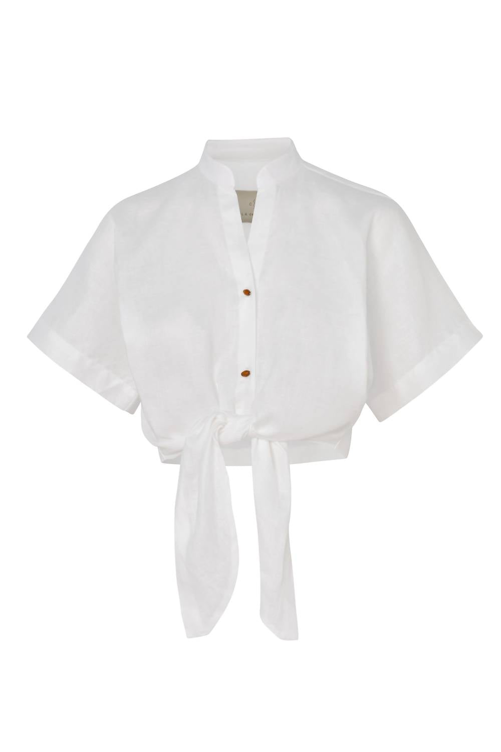 Cala de la Cruz Leroy Short Sleeve Button Down Top in ivory ivory - women's shirt - alternate view