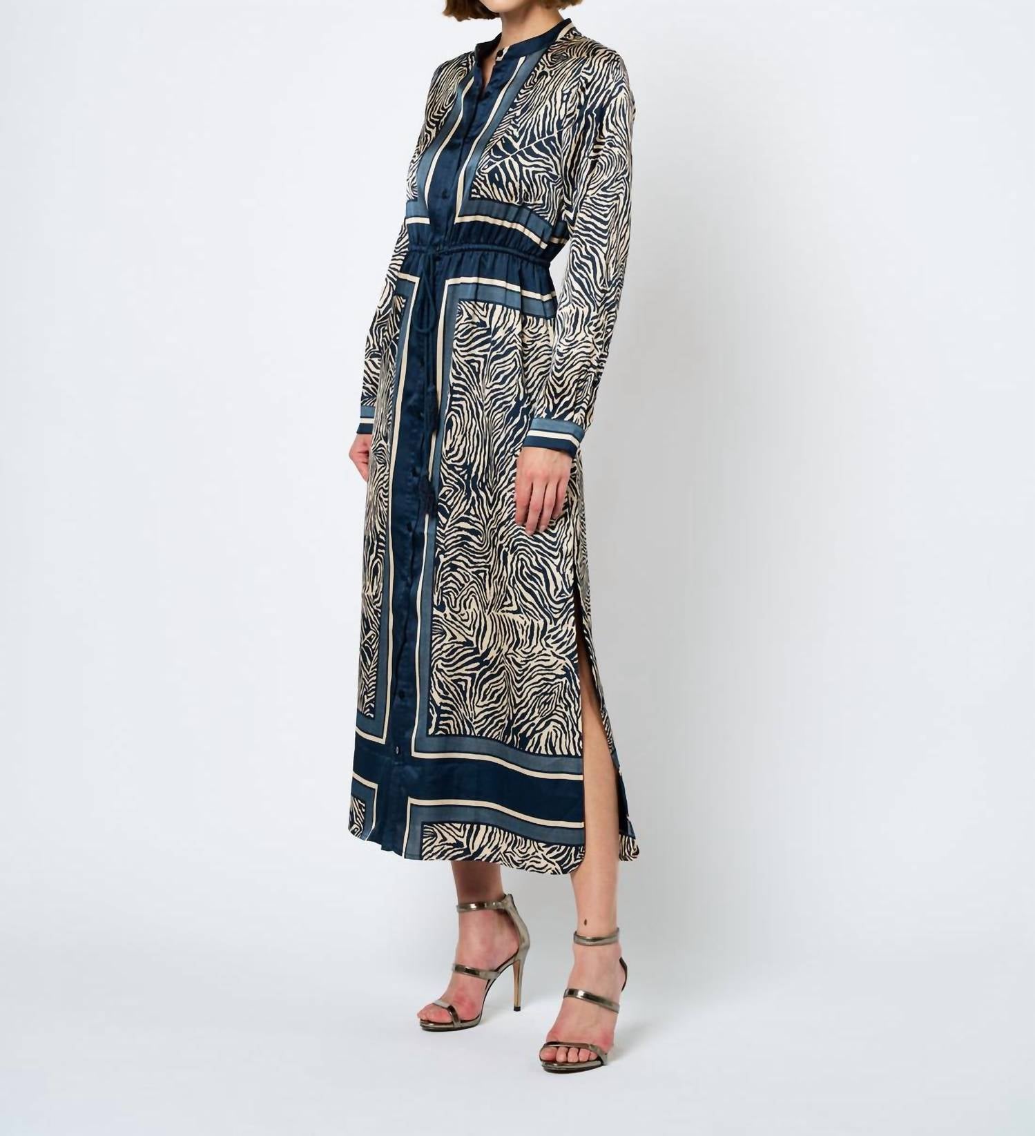 Ciebon - Coco Animal Print Long Sleeve Shirt Midi Dress
