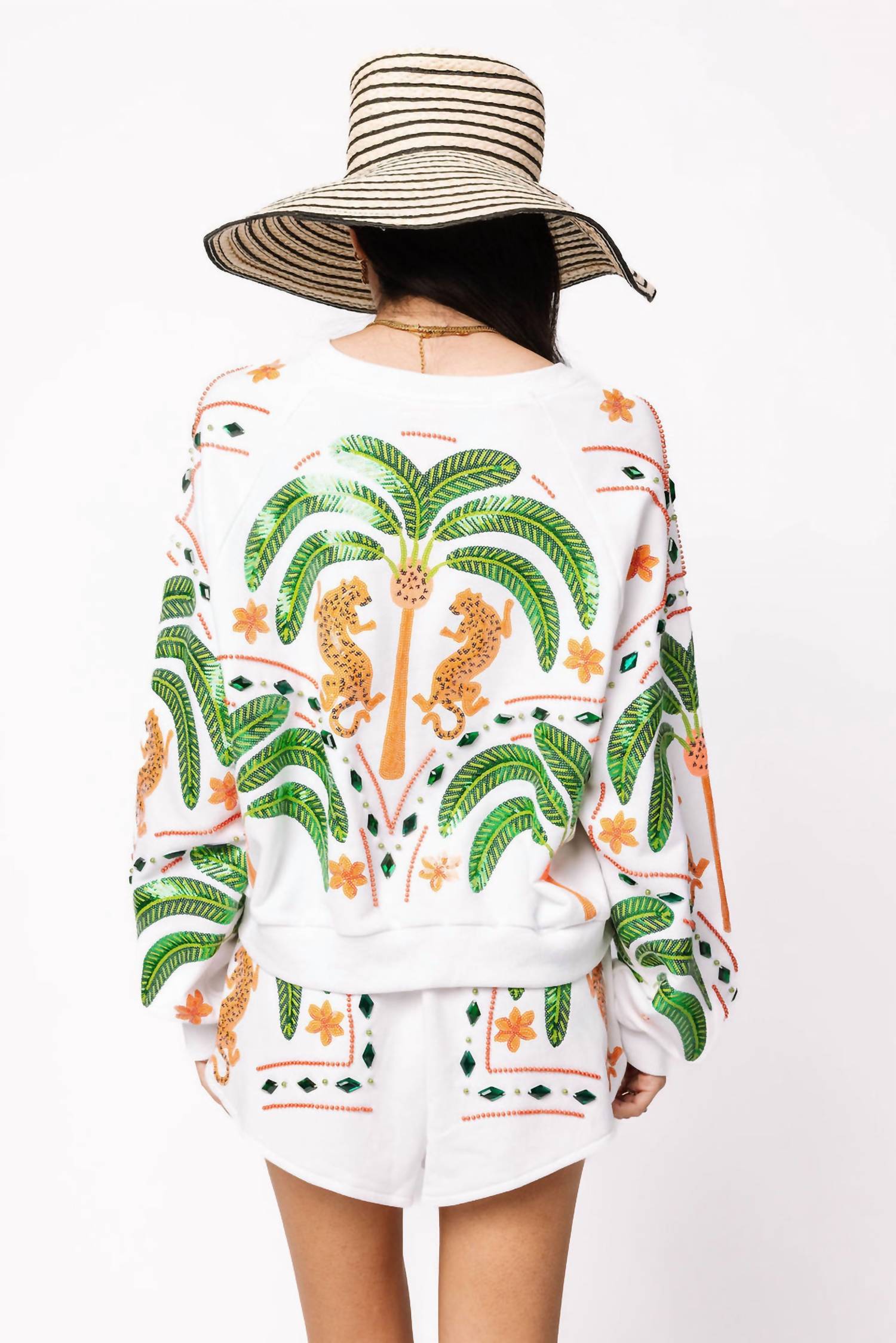 Queen Of Sparkles - Palm Tree & Jaguar V Neck Sweatshirt