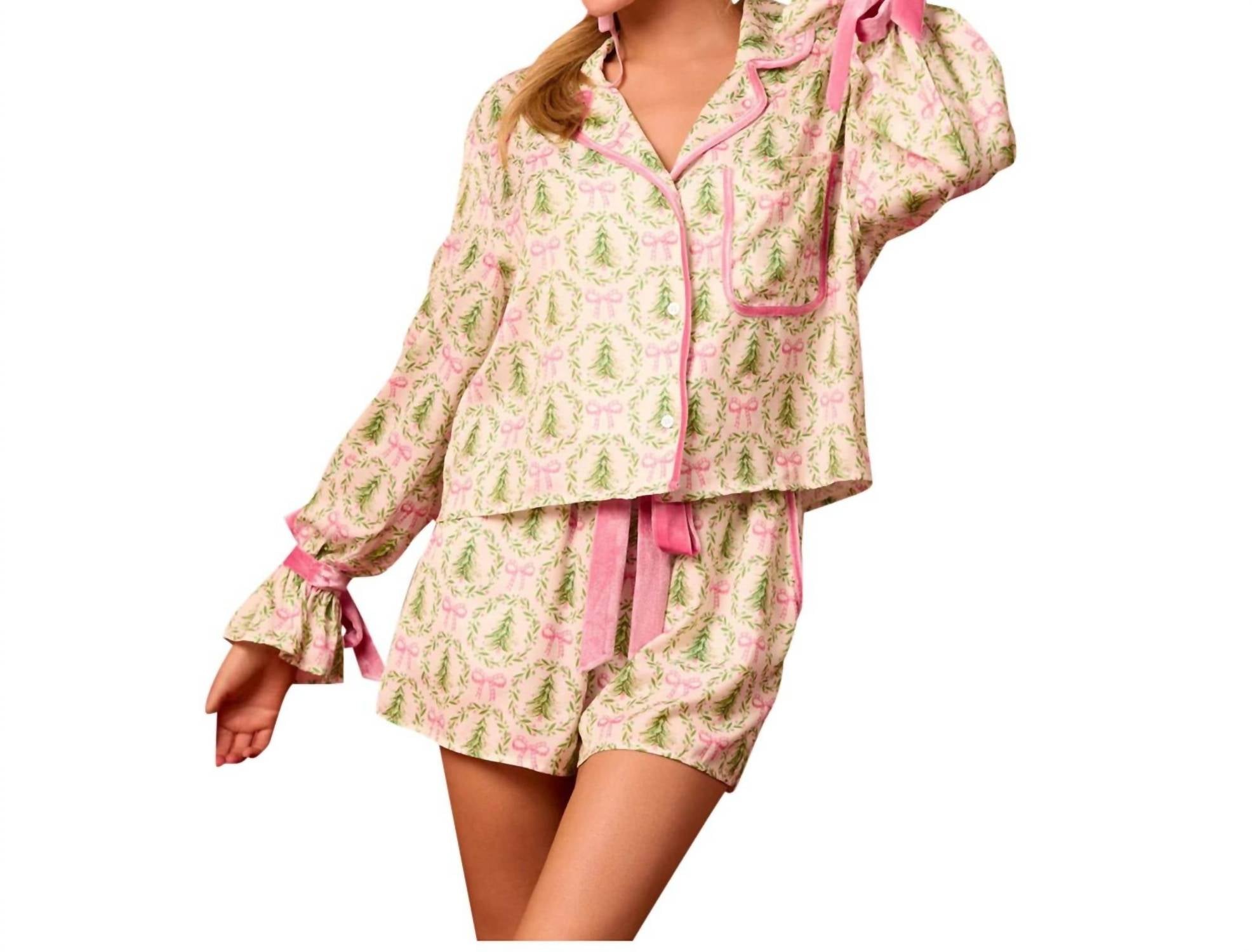 Peach Love Satin Christmas Tree & Bow Pajama Set in multi - women's intimate - view 4