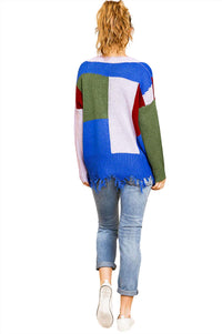 Umgee - Color Block Frayed Hem Sweater