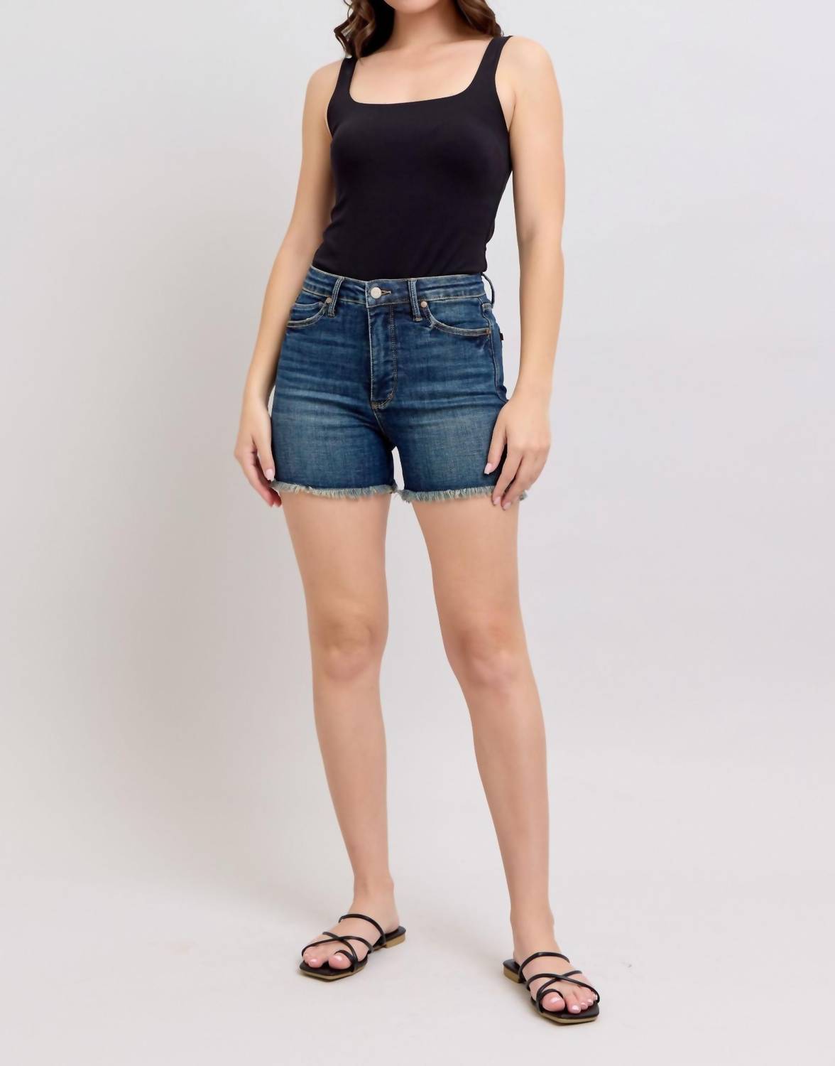 Judy Blue - High Waist Tummy Control Fray Hem & Shield Back Pocket Shorts
