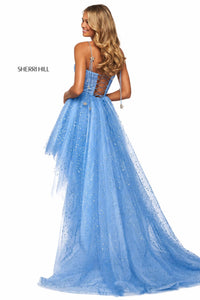 Sherri Hill Star High-low Dress Gown in light blue silver glitter - women's dress - alternate view
