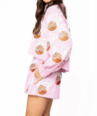 Queen Of Sparkles - Stripe Basketball Hoop Button Up Top