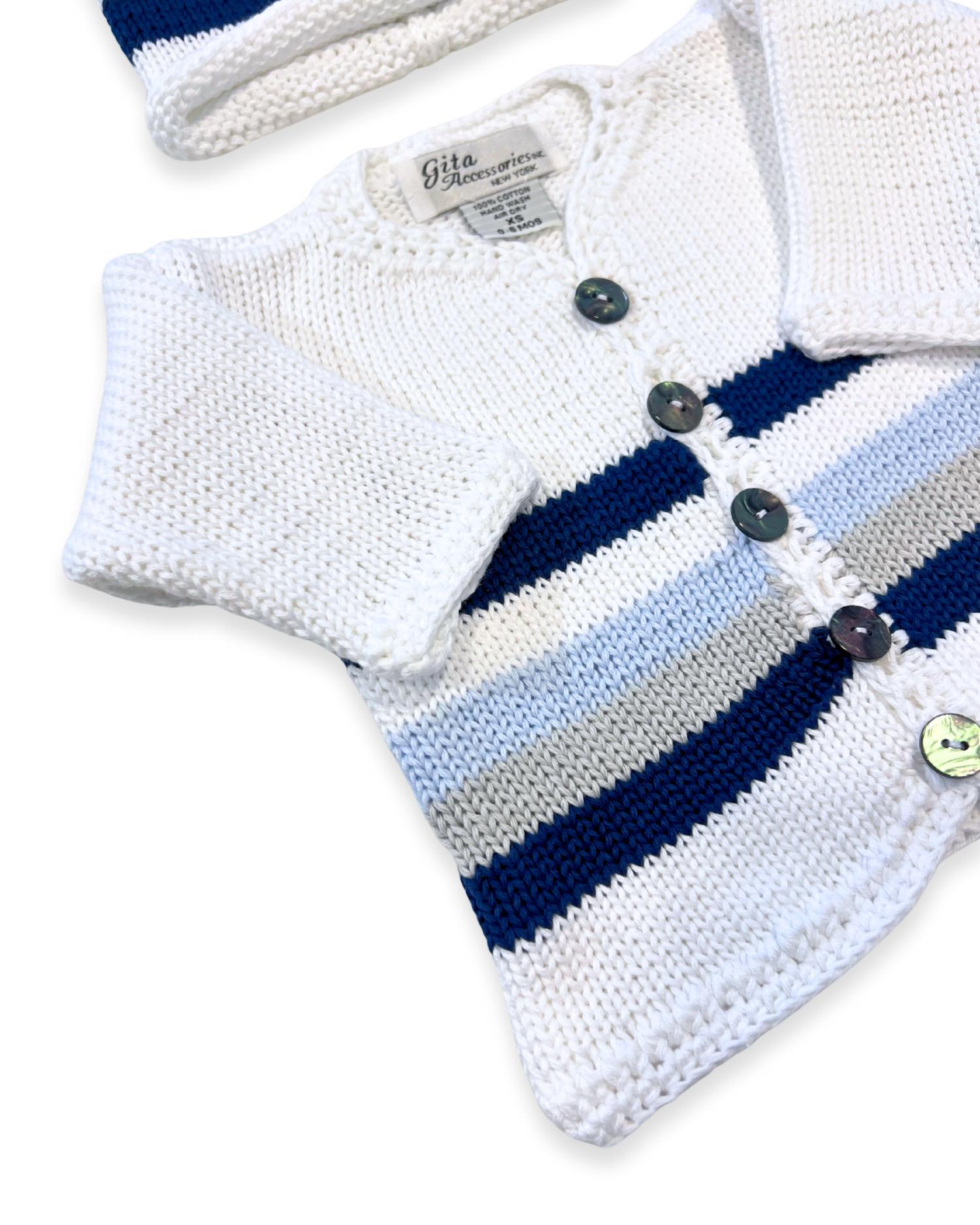 Gita - Boy's 2pc Light Blue/grey/navy Stripe With Hat