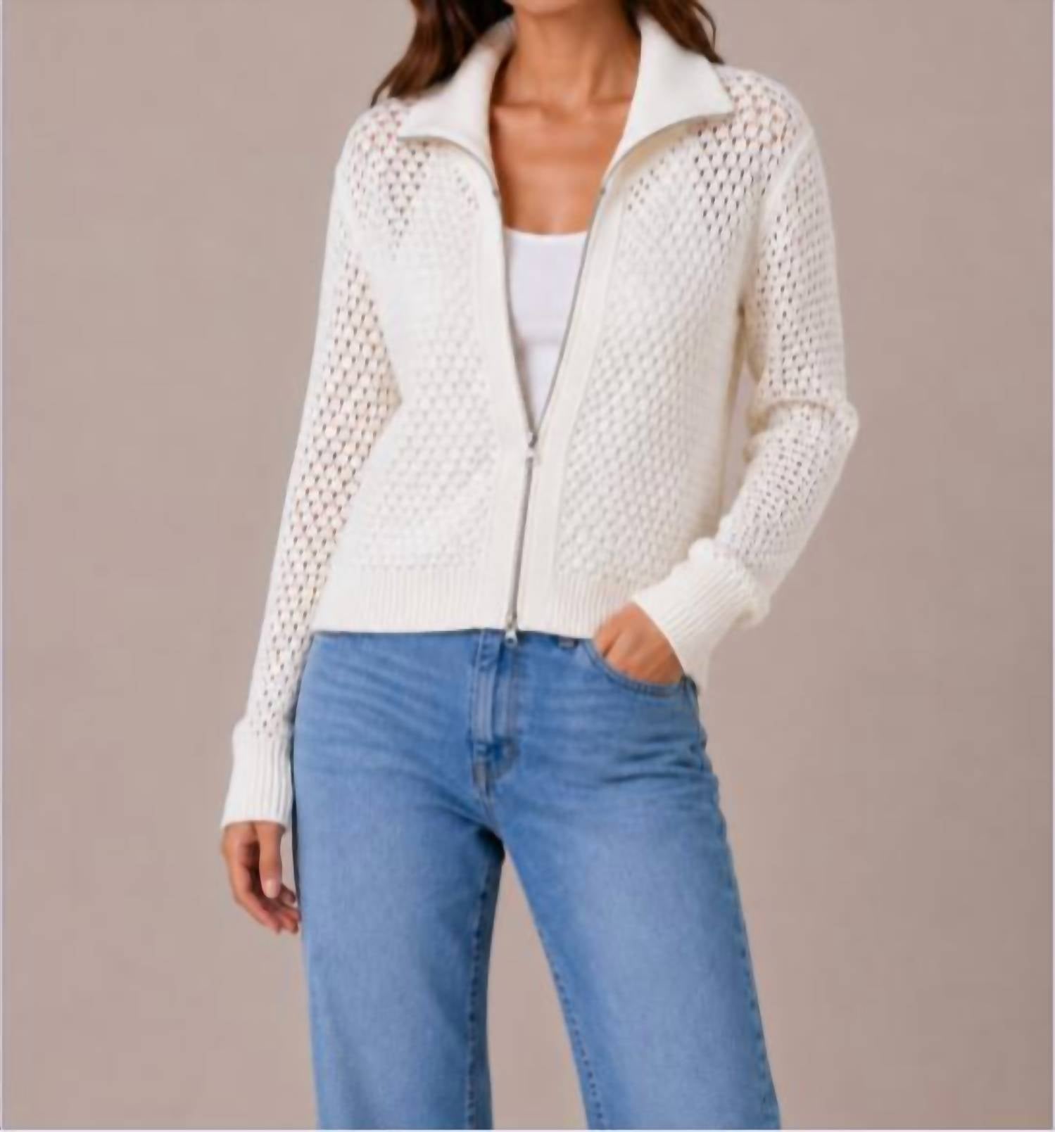 J. Society - Mesh Knit Zip Up Sweater