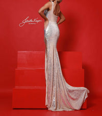 Johnathan Kayne Dynamic Square Neckline Prom Gown in champagne - women's dress - detail view