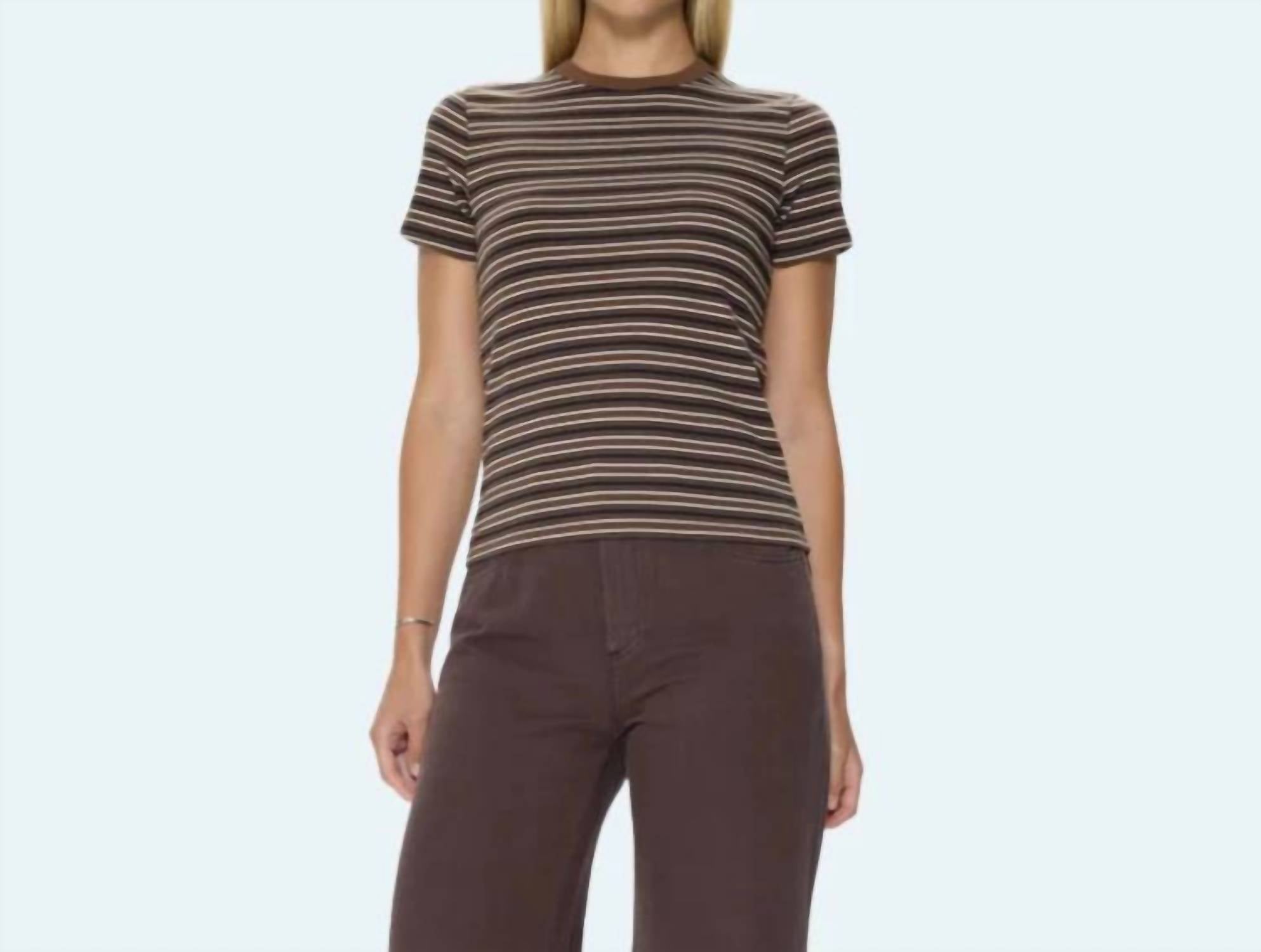 PISTOLA Alba Shrunken Tee in bruna black stripe - women's t-shirt
