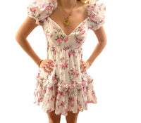 Sky To Moon - Floral Puff Sleeve Open Back Dress