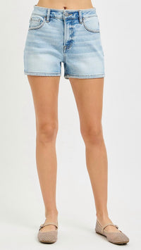 RISEN Women's High Rise Embroidered Shorts in light wash - women's shorts