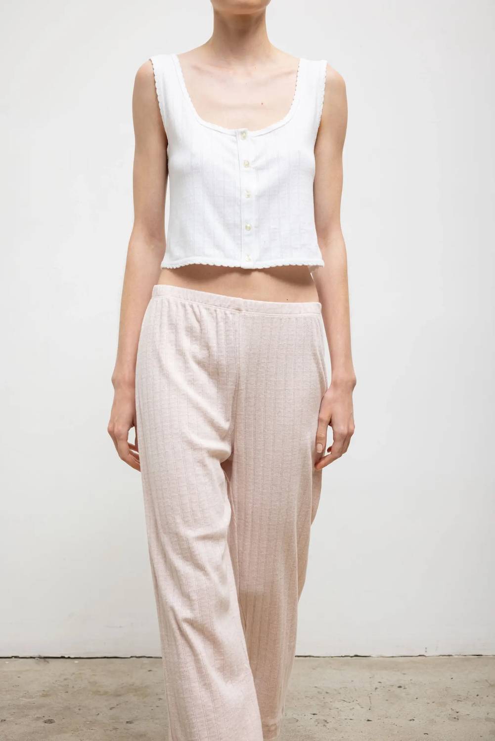Leset - Pointelle Crop Wide Leg Pants