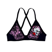Ed Hardy Women's Ribbon Skull Criss Cross Bralette Top in black - women's intimate