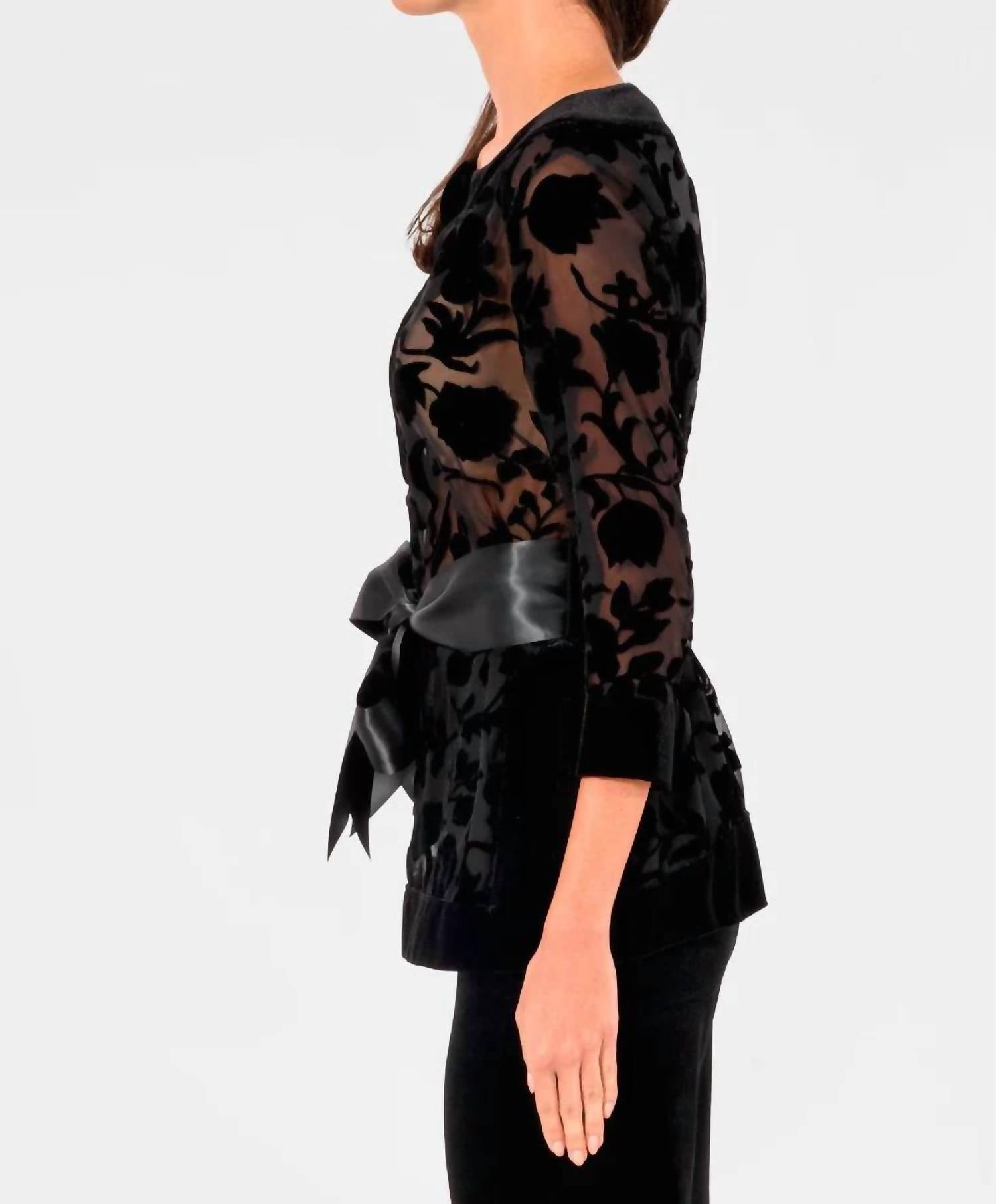 GRETCHEN SCOTT Signature Luxe Garden Tunic in black - women's shirt - detail view