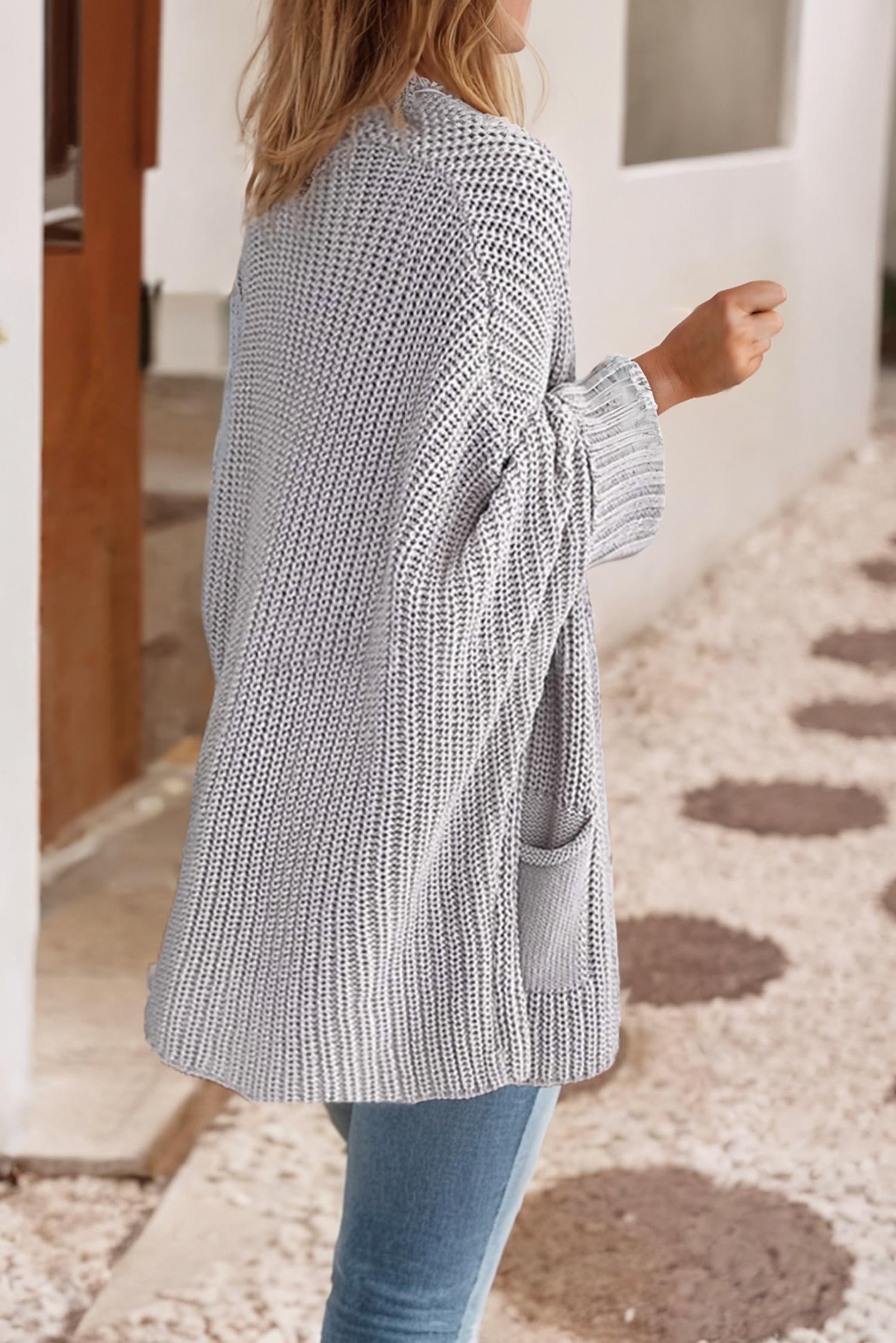 Little Daisy Closet - Oversized Fold Over Sleeve Open Front Cardigan