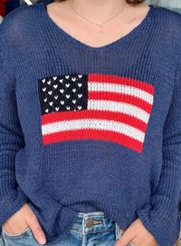 Wooden Ships - Flag Shirt Tail V Neck Sweater