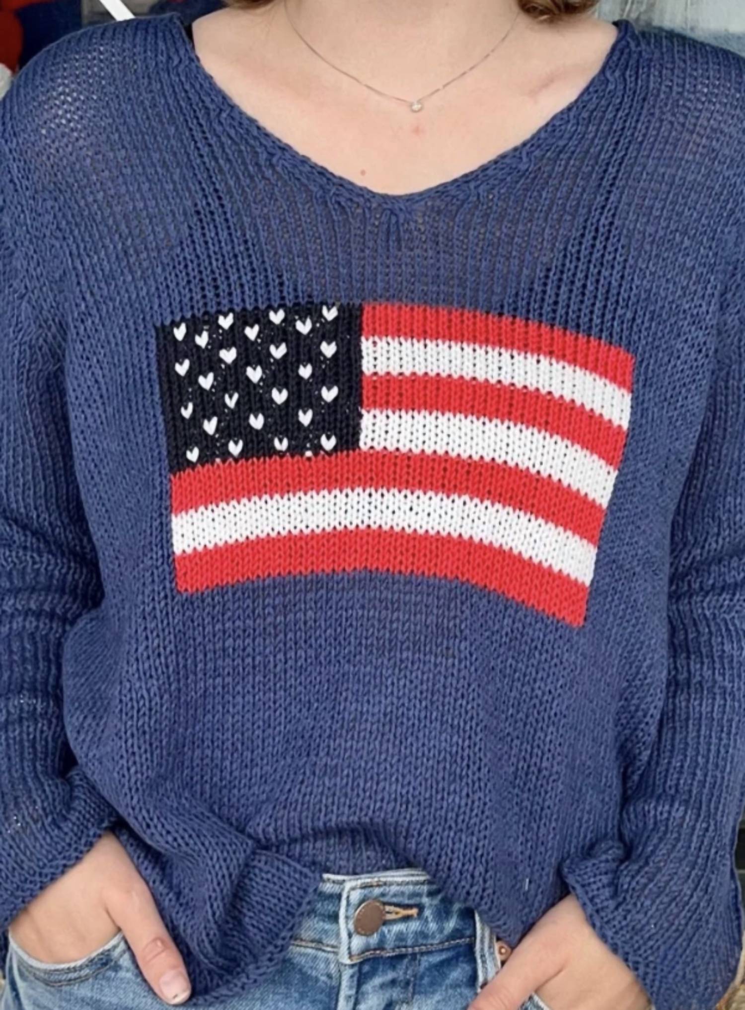 Wooden Ships - Flag Shirt Tail V Neck Sweater