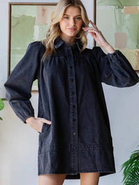 Veveret - Smocked Shoulder Shirt Mini Dress