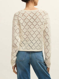 Z Supply Women's Hullen Diamond Crochet Sweater in white - women's sweater - detail view