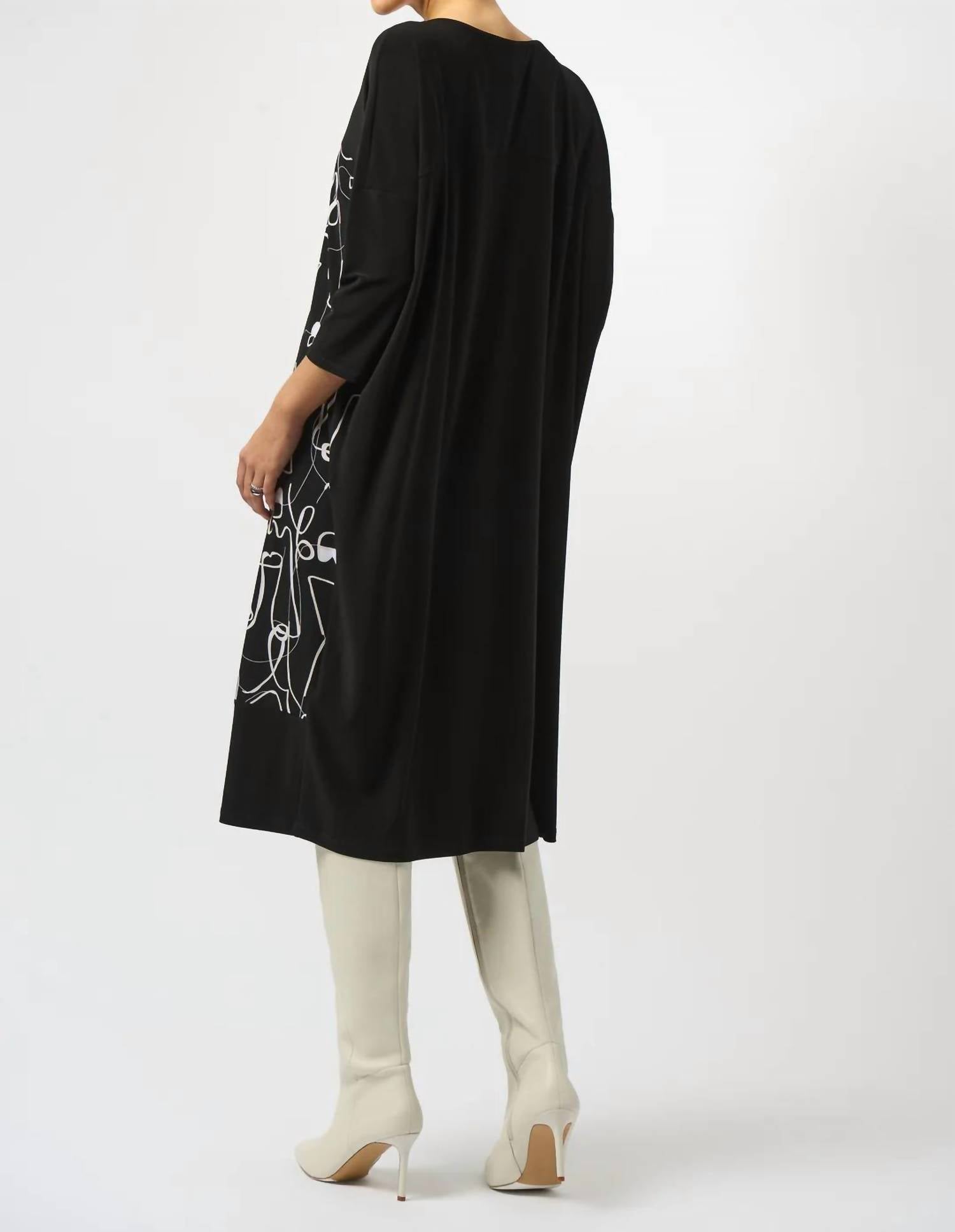Joseph Ribkoff - Moonstone Face Print Boat Neck 3/4 Sleeves Cocoon Dress