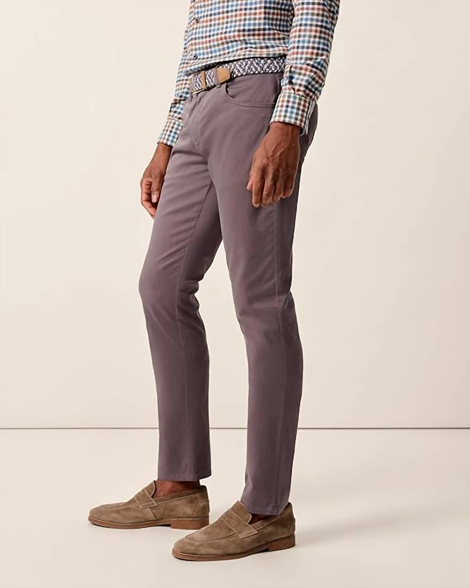 JOHNNIE-O Carmel Sateen 5 Pocket Pants in pewter - men's pants - detail view