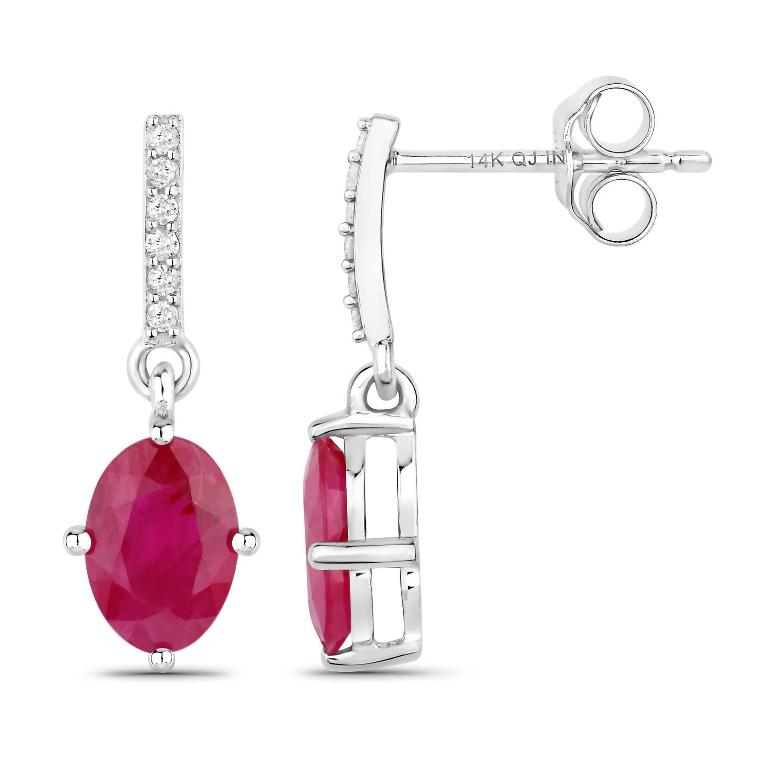 Diana M Jewels Women's Oval Natural Ruby Stud Earrings (1.75 Ct) - Classic in 14k white gold - women's jewelry - detail view
