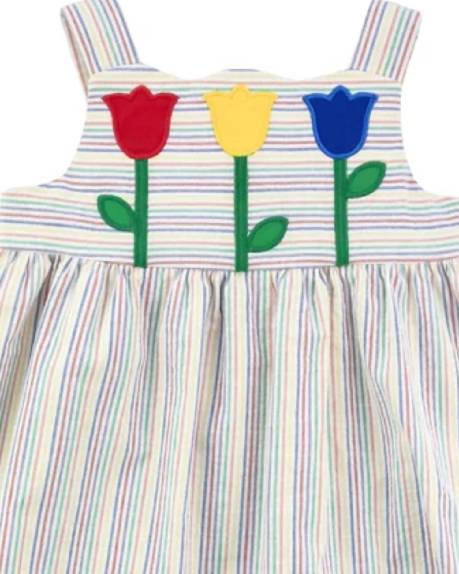 Florence Eiseman Kid's Tulips Stripe Seersucker Dress in multi - kids' dress - detail view