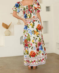SKIES ARE BLUE Floral Border Print Midi Skirt in white multi - women's skirt - alternate view