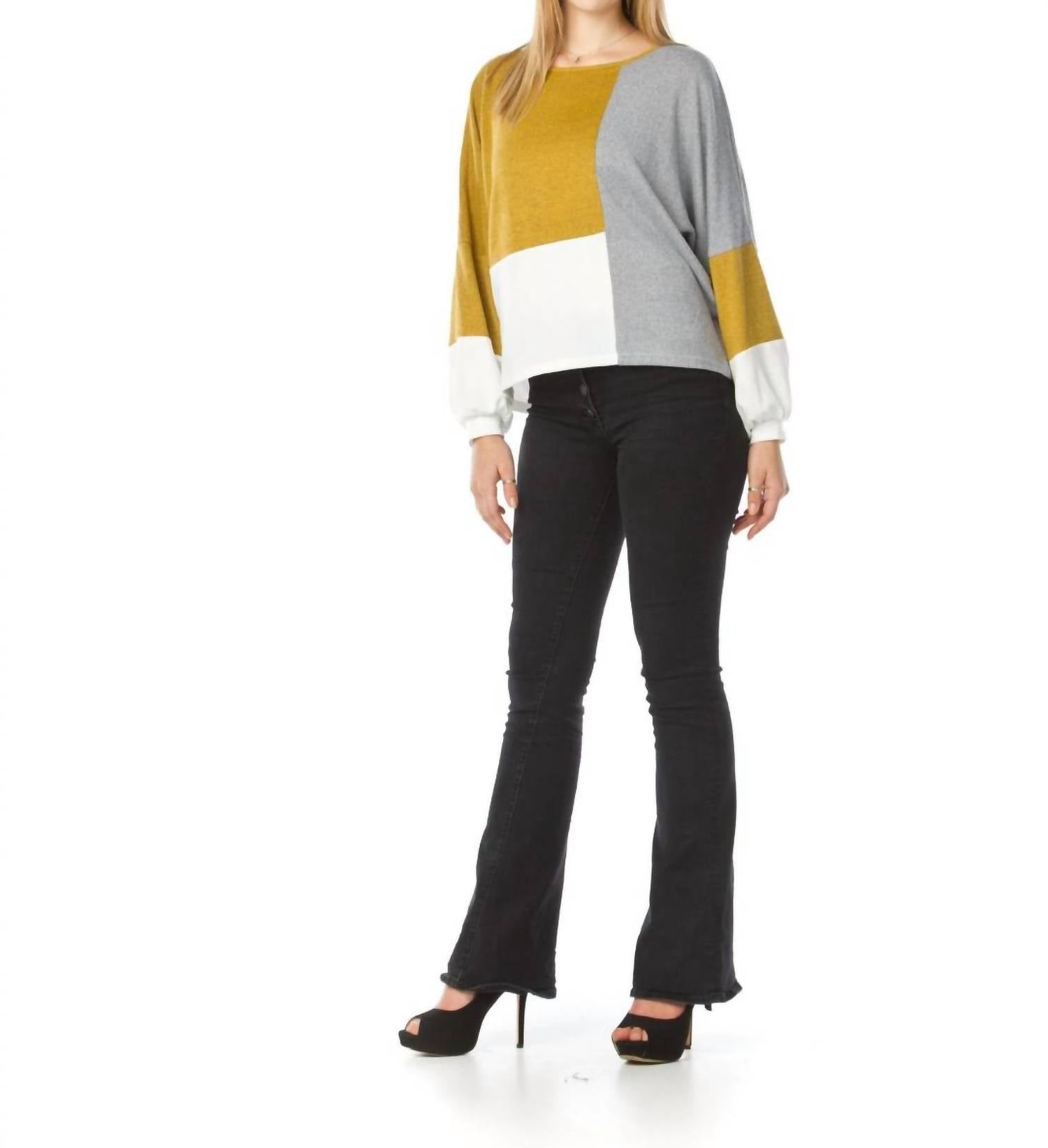 Papillon - Balloon Sleeves Color Blocked Sweater