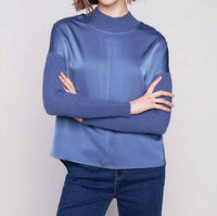 Charlie B - Satin Knit Top With Mock Neck
