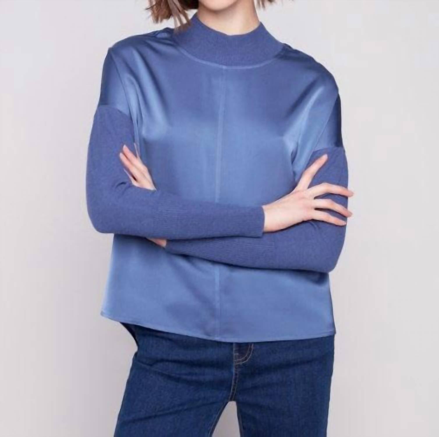 Charlie B - Satin Knit Top With Mock Neck