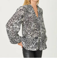 Lilly Pulitzer Lourdes Long Sleeve Top in onyx lots to spot - women's blouse - detail view
