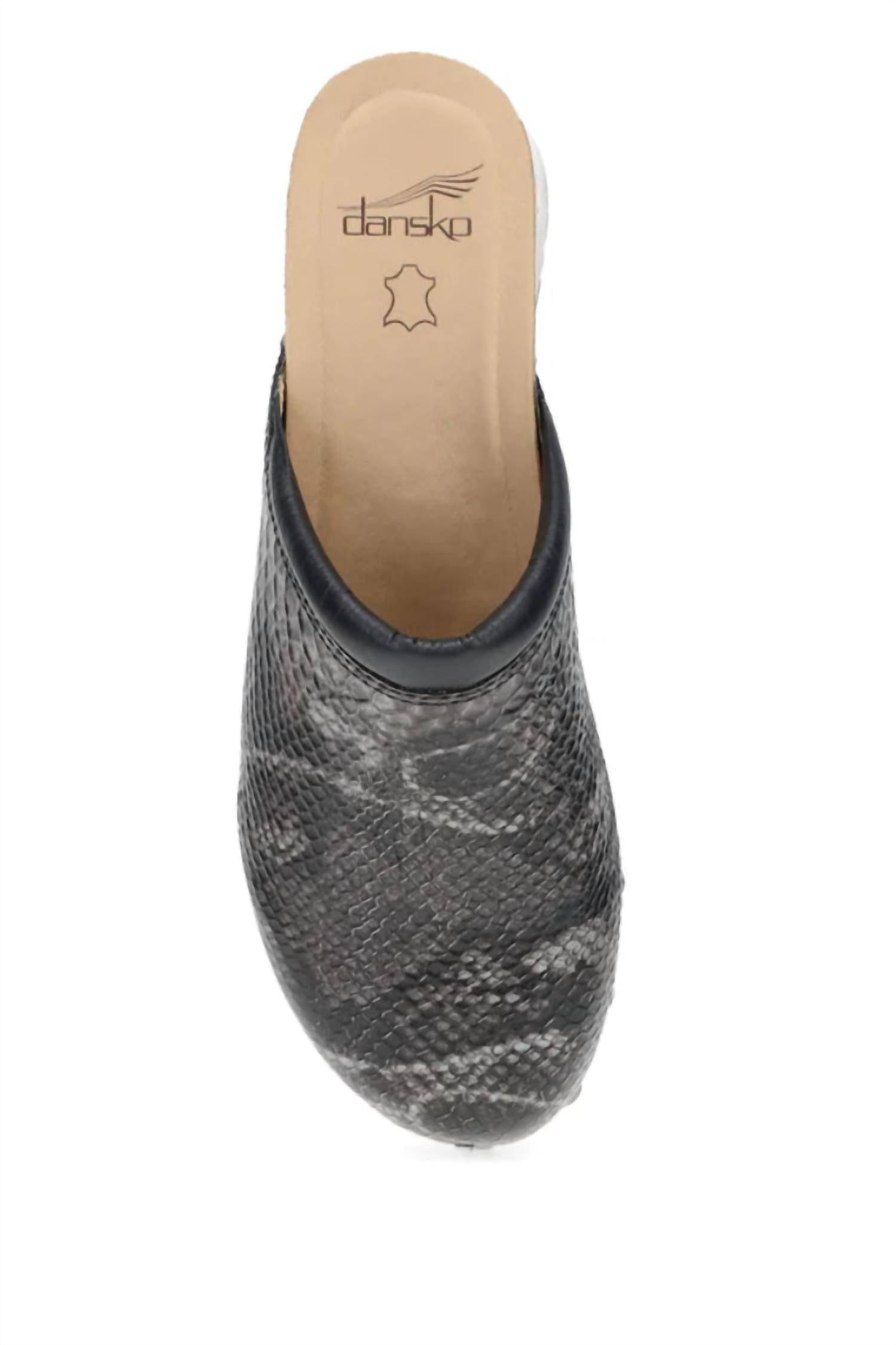 dansko Women's Andie Wood Clogs in grey snake - women's shoe - alternate view