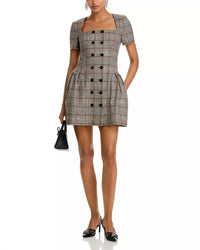 self-portrait Check Wool Mini Dress in brown - women's dress