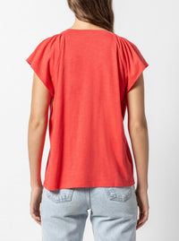 Lilla P - Shirred Shoulder V-Neck Tee